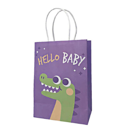 a purple bag with a cartoon dinosaur on itCustom Printed Kraft Paper Bags from china supplier