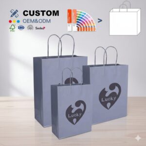 top quality blue kraft paper bags with handles for shopping 1
