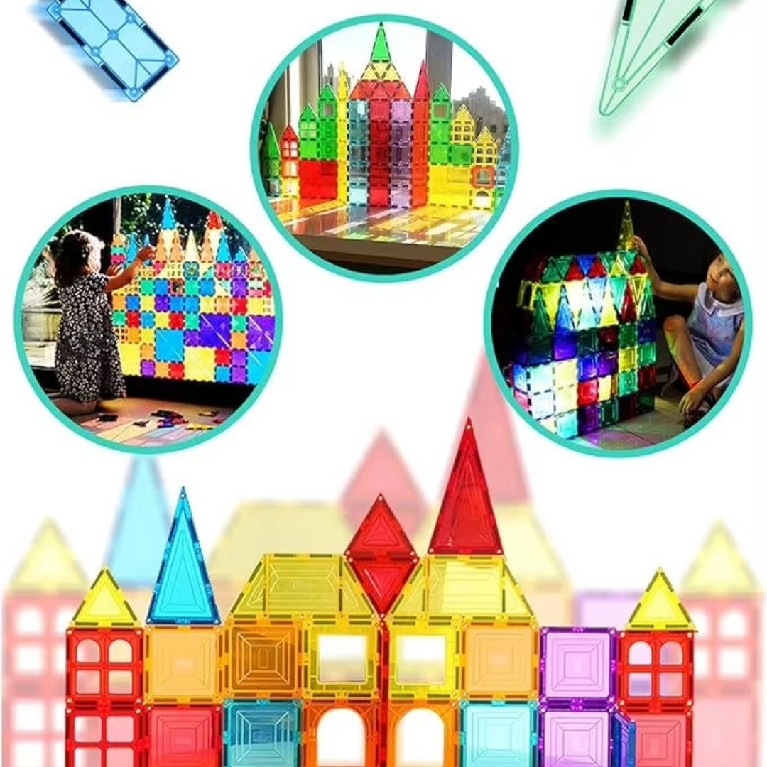100 Pcs Colorful Magnetic Tiles Building Blocks Set STEM Educational Toys Safety Sheets Kids Construction Play Tiles 100 Pcs Colorful Magnetic Tiles Building Blocks Set STEM Educational Toys Safety Sheets Kids Construction Play Tiles
