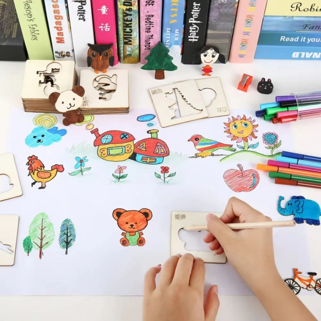 Kids Drawing Toys Montessori DIY Painting Stencils Wooden Craft Puzzle Educational Toys for Boys Girls Birthday Gift Art Set Montessori Wooden Drawing Toys DIKids Drawing Toys Montessori DIY Painting Stencils Wooden Craft Puzzle Educational Toys for Boys Girls Birthday Gift Art Set Y Painting Template Stencils Educational Learning Toys for Kids Children Gift Set