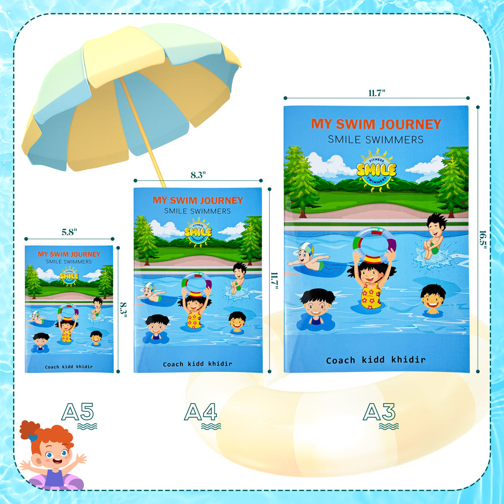 Children's Soft Cover Saddle Bound Book Color Printed Swim Plan for Writing Made From Art Paper for Swimming Clubs Children's Soft Cover Saddle Bound Book Color Printed Swim Plan for Writing Made From Art Paper for Swimming Clubs