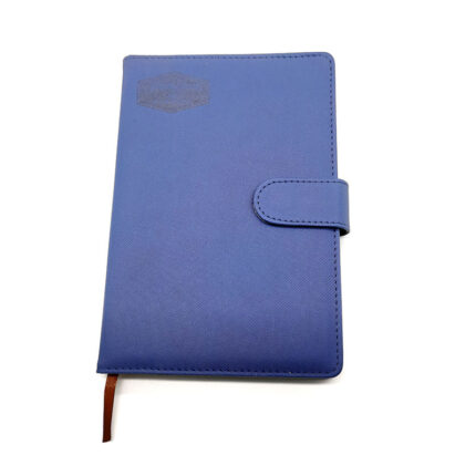 2025 Hot Sale A5 Blue Leather Textured Notebook with Magnetic Closure Stitched Edges Ivory Paper and Leather Card Holder
